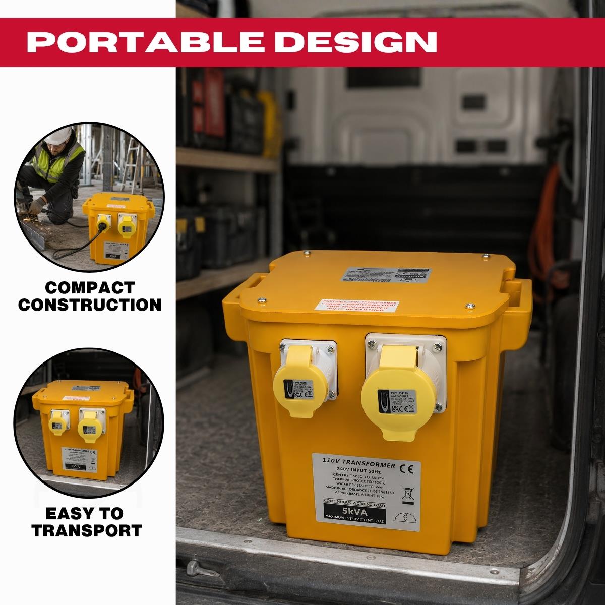 Connexion 5kVA 110V Site Transformer with 2 x 16A, 1 x 32A Sockets, 13A Plug & 1.5m Cable - 10962