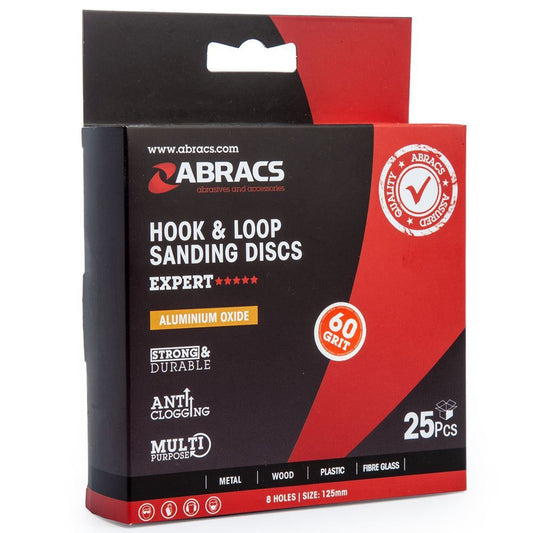 Abracs Hook & Loop 125mm Sanding Discs 8 Holes 60G Pack of 25 ABHL8125060