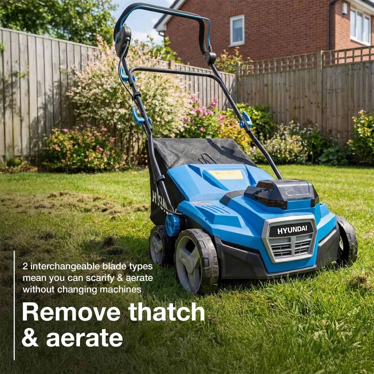 Hyundai HY40CSC38 2 x 20V 2-in-1 Brushless Scarifier & Aerator 38cm with 2 x 4.0Ah Batteries and Charger