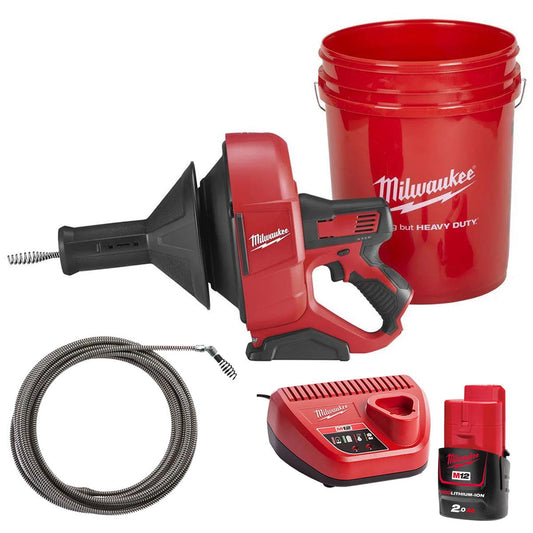Milwaukee M12BDC8-0C 12V Compact Drain Cleaner With 1 x 2.0Ah Battery & Charger