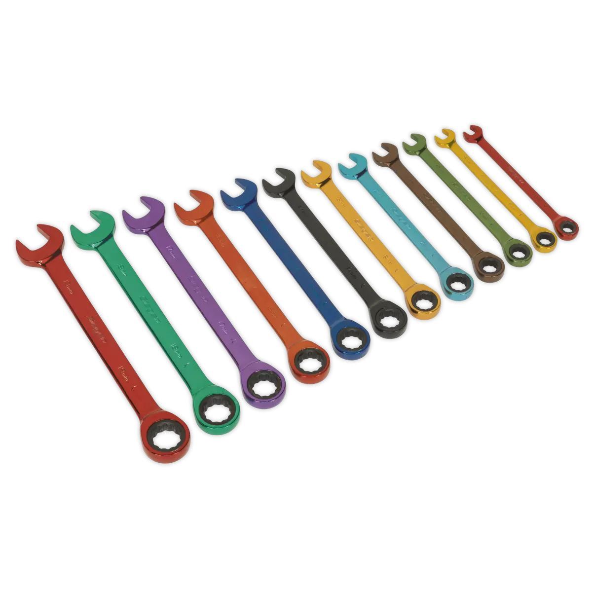 Sealey S01075 Multi-Coloured Combination Ratchet Spanner Set 12pc