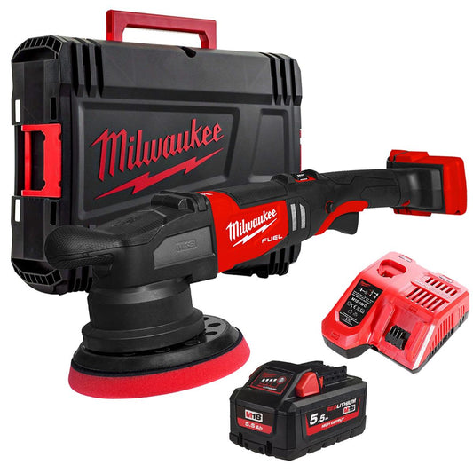 Milwaukee M18FROP21-0X 18V Brushless Random Orbital Polisher With 1 x 5.5Ah Battery Charger & Case