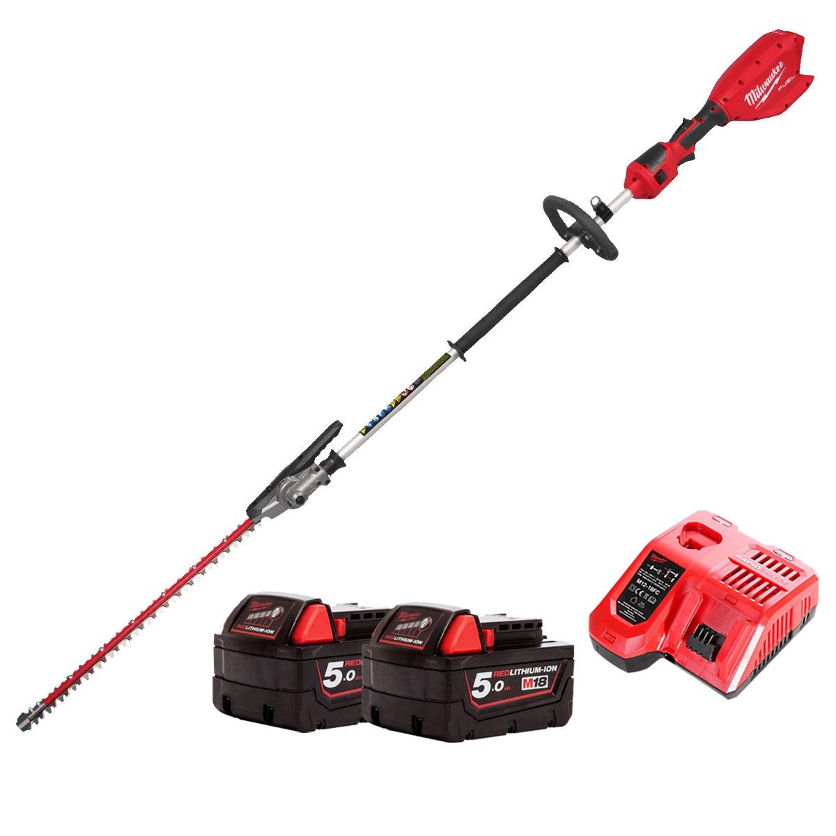 Milwaukee M18FHETE22-0 M18 18V Brushless Pole Hedge Trimmer With 2 x 5.0Ah Batteries & Charger