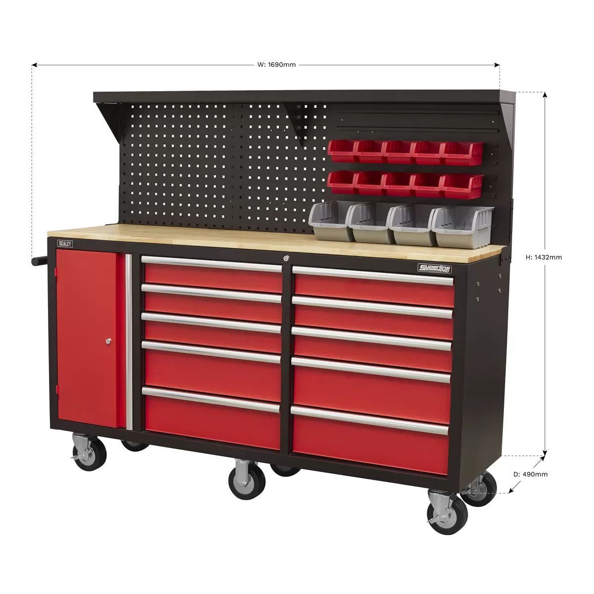 Sealey AP6310 10 Drawer Mobile Workstation with Backboard