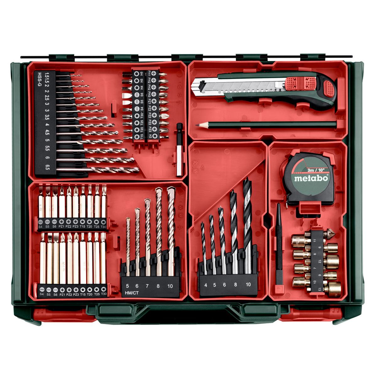 Metabo SB 18 L BL SET 18V Brushless Combi Drill with 2 x 2.0Ah Battery, Charger & 78 Piece Mobile Workshop Accessory Set in Case 613157710