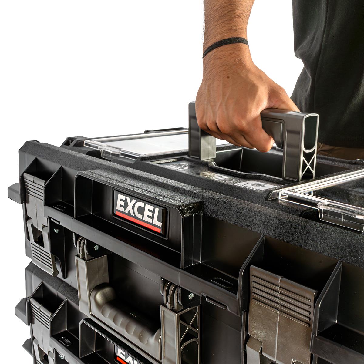 Excel Modular Stackable Tool Box Heavy Duty Mobile Storage 3 Piece Set with Wheels