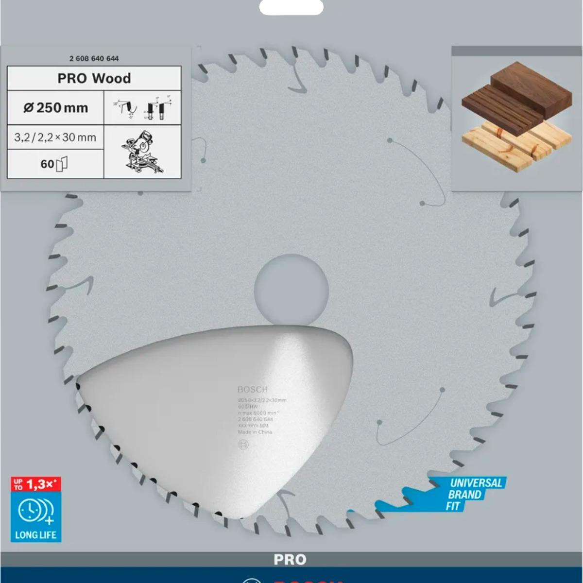 Bosch 250mm x 30mm 60T Wood Mitre Saw Blade - 2608640644