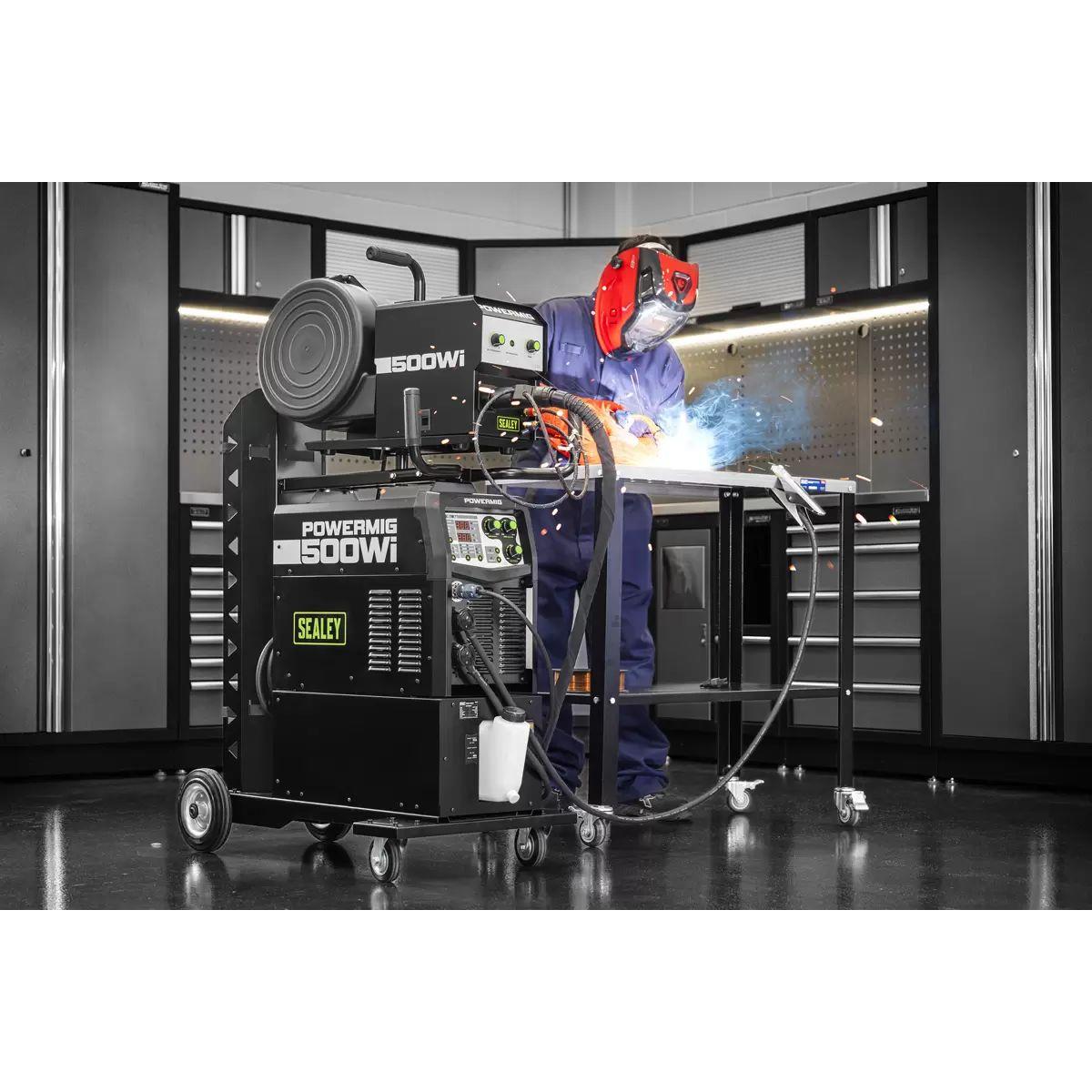 Sealey POWERMIG500Wi 500A Professional Gas/Gasless MIG/TIG/MMA Inverter Welder with Portable Wire Feeder & Water Cooler 400V/3ph