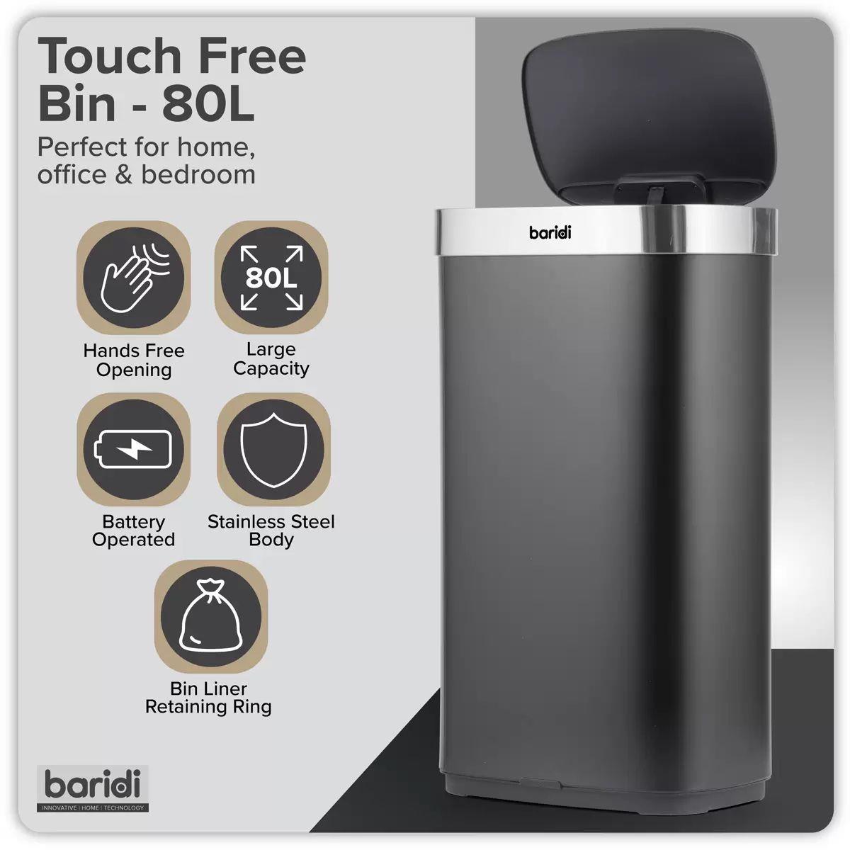 Sealey DH283 Baridi Sensor Bin 80L Black/Stainless Steel