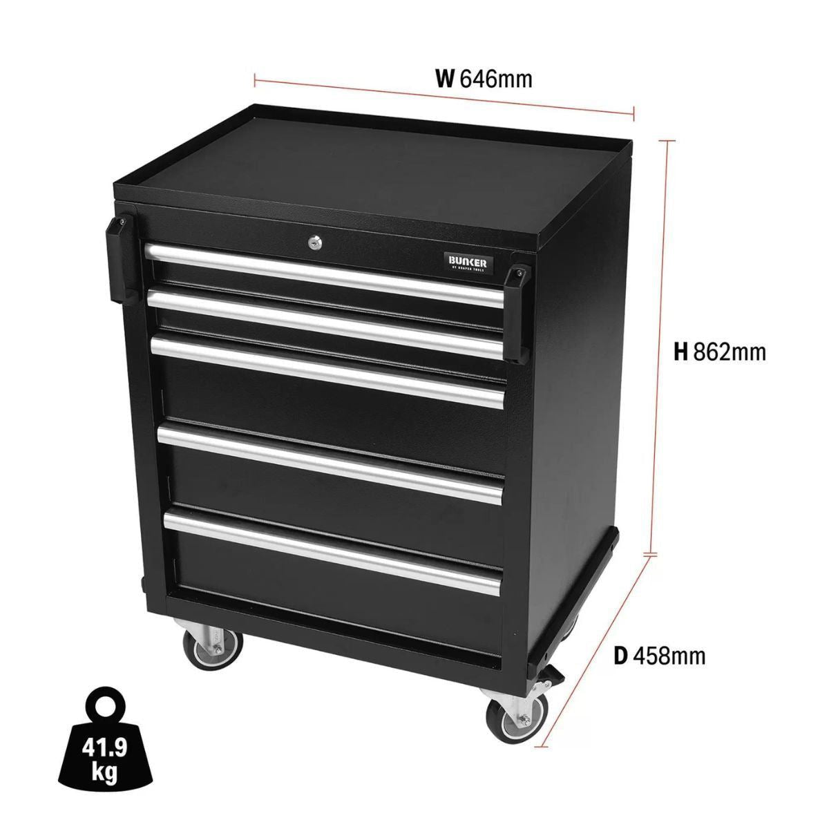 Draper MS400-5T BUNKER Modular Mobile Cabinet 5 Drawer 646mm 29792