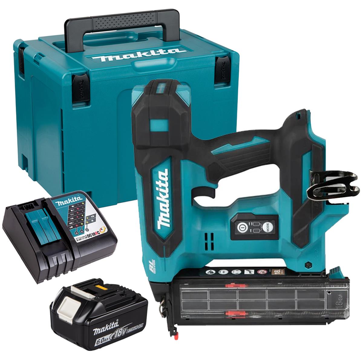 Makita DBN501ZJ 18V Brushless 18G Brad Nailer with 1 x 6.0Ah Battery Charger & Case
