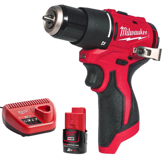 Milwaukee M12BLPDRC-0 12V Brushless Combi Drill With 1 x 2.0Ah Battery & Charger