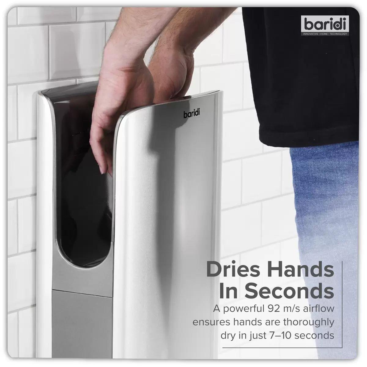 Sealey DH150 Baridi Hand Dryer with HEPA Filter & Auto-Sensor 1750W/230V Silver