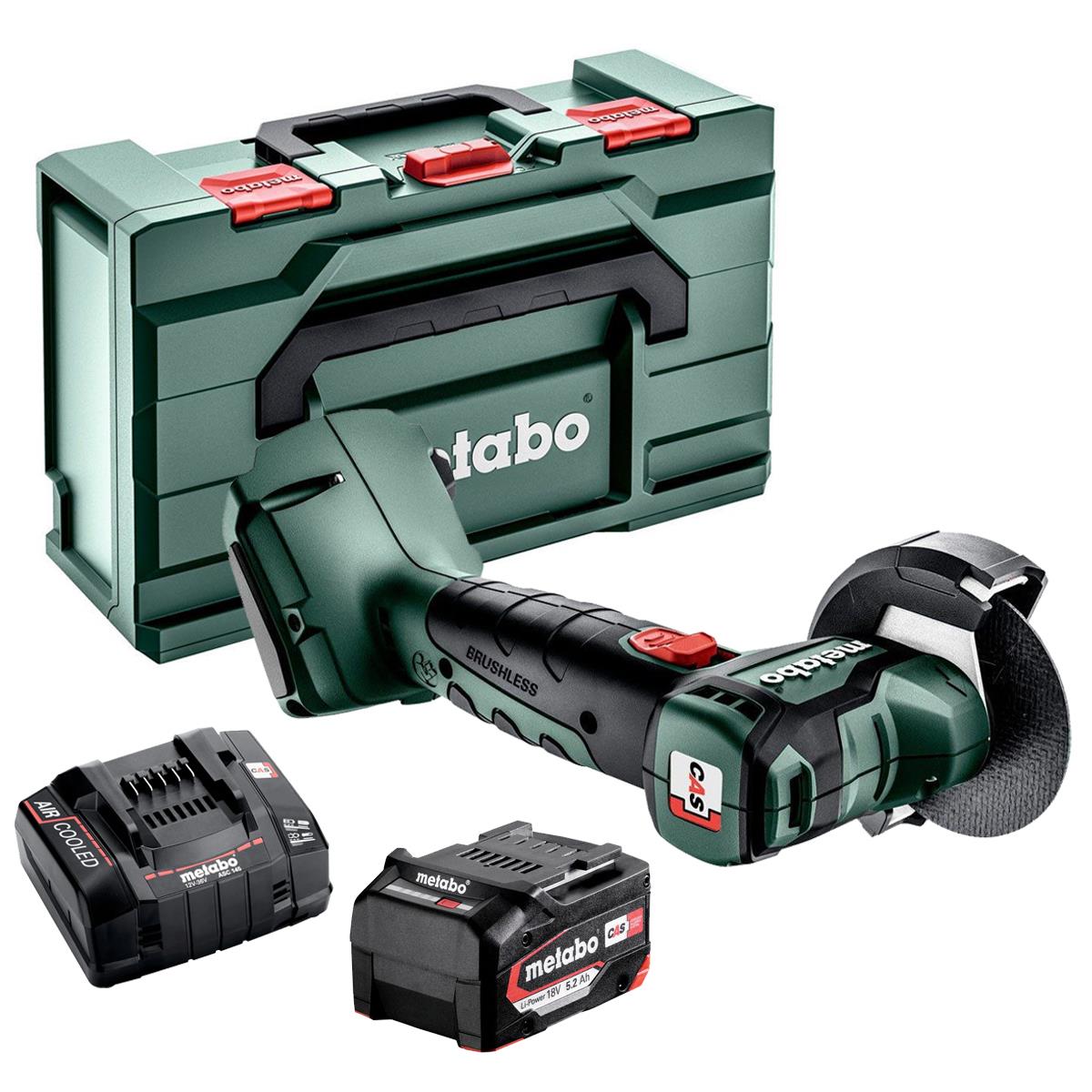 Metabo CC 18 LTX BL 18V Brushless Angle Grinder With 1 x 5.2Ah Battery Charger & Case