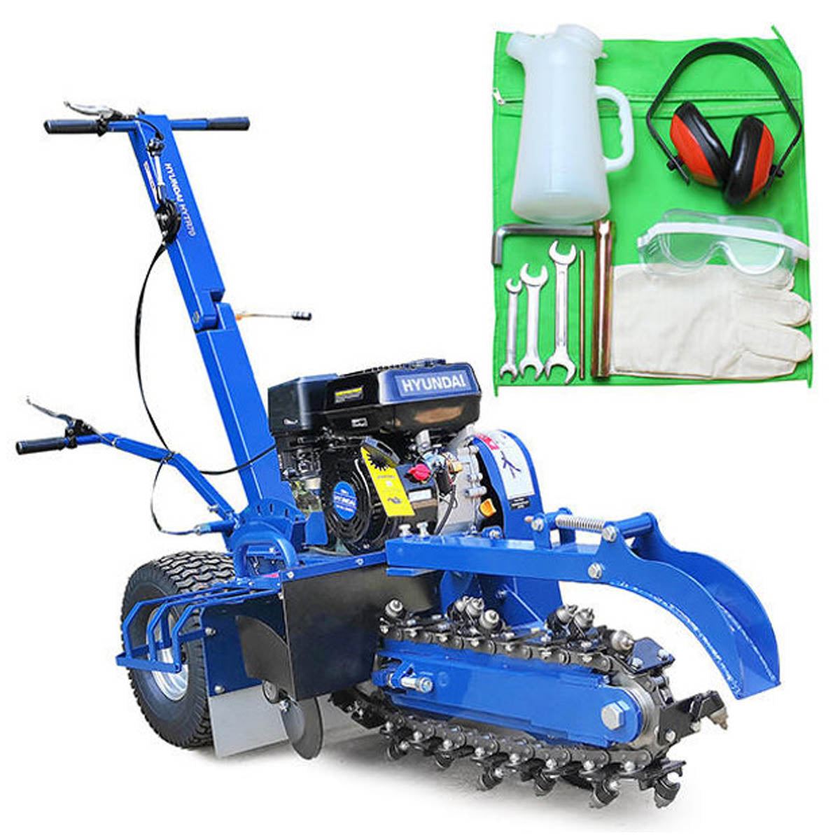 Hyundai HYTR70 450mm Depth Petrol Trencher & Recoil Start 210cc Engine, Adjustable Soft Grip