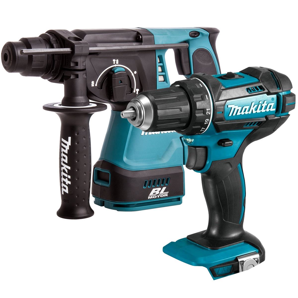 Makita 18V 2 Speed Combi Drill & SDS+ Brushless 24mm Rotary Hammer Drill T4TKIT-459