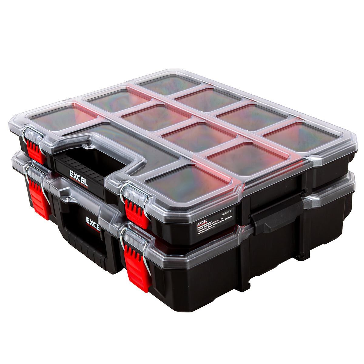 Excel 2-in-1 Tool Organiser Case, Portable Storage with Custom Dividers & Clear Lid