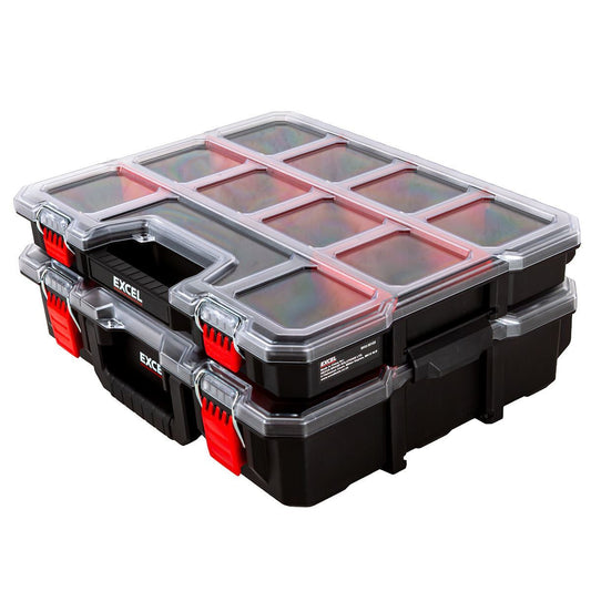 Excel 2-in-1 Tool Organiser Case, Portable Storage with Custom Dividers & Clear Lid