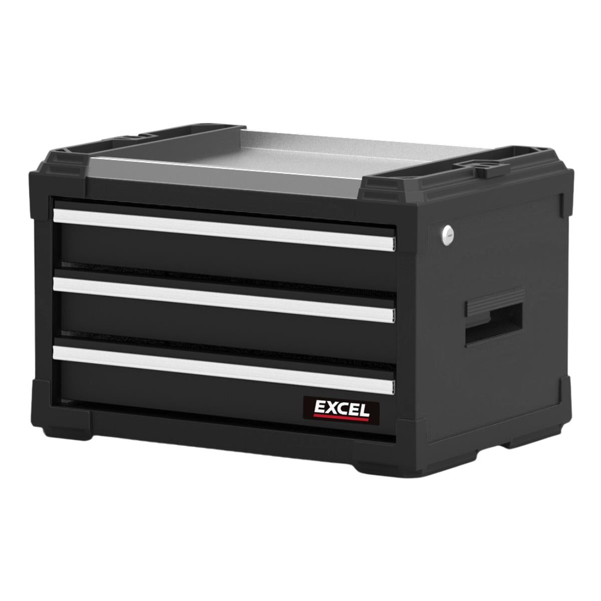 Excel 6 Drawer Modular Rolling Tool Box Stackable with Stainless Steel Worktop
