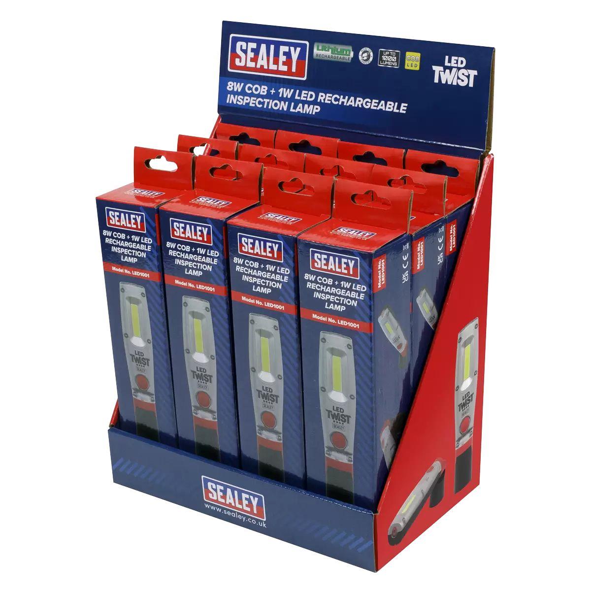 Sealey LED1001DB Rechargeable Inspection Lamp 8W LED Display Box of 12