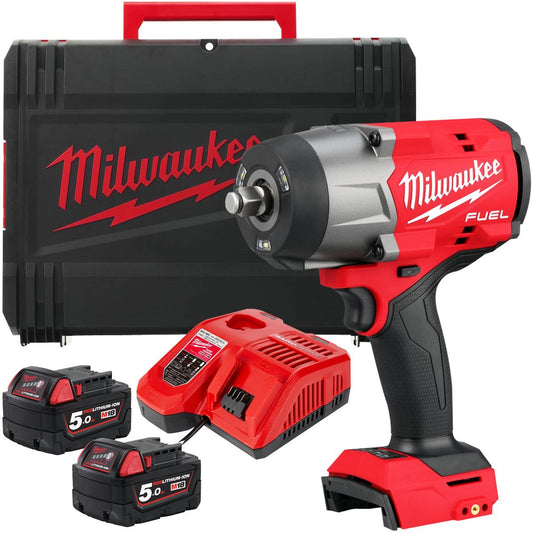 Milwaukee M18FHIW2F12-502X 18V Brushless 1/2" Impact Wrench with 2 x 5.0Ah Battery Charger & Case 4933492784