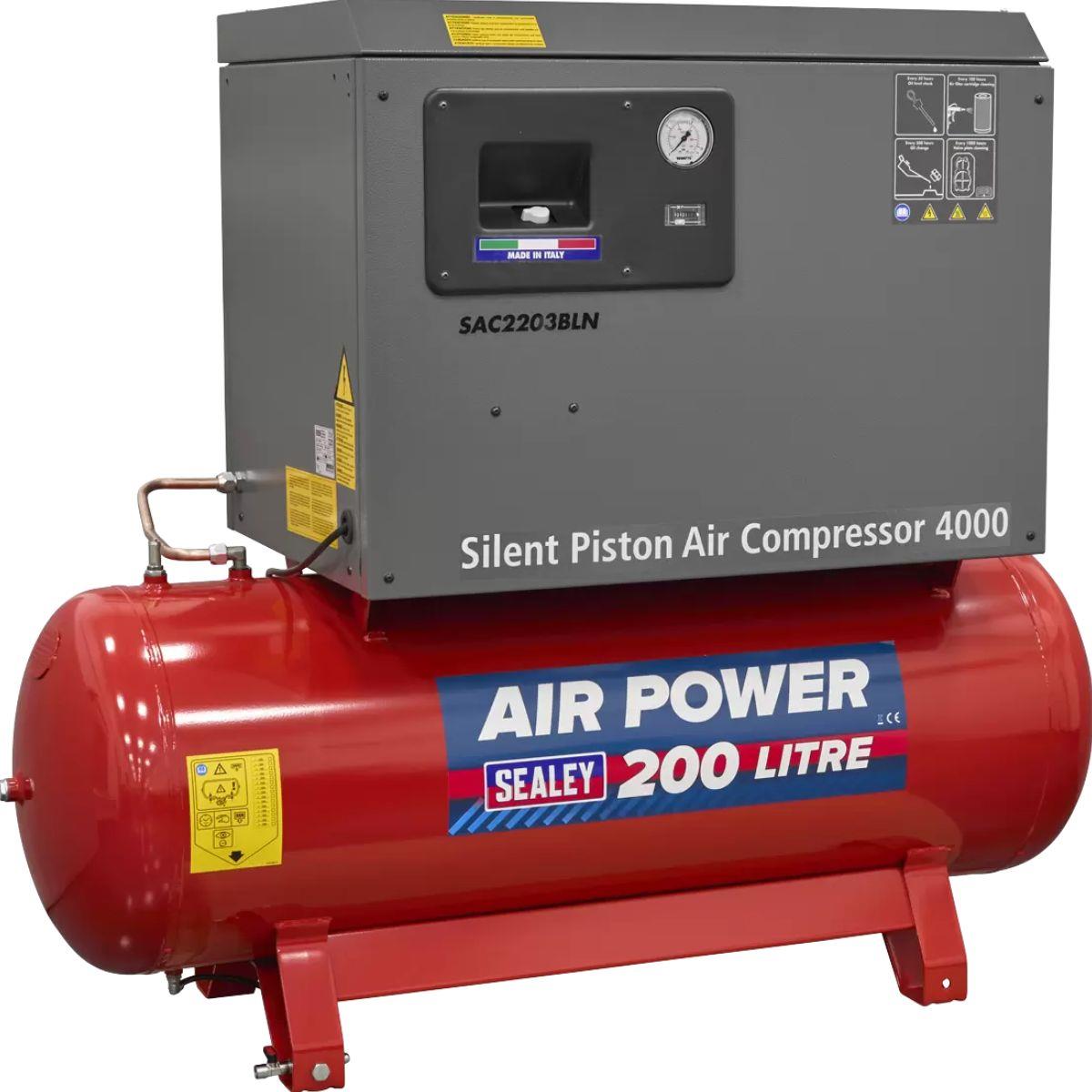 Sealey SAC2203BLN Low Noise 200L Belt Drive Air Compressor with Cast Cylinder 230V/16A