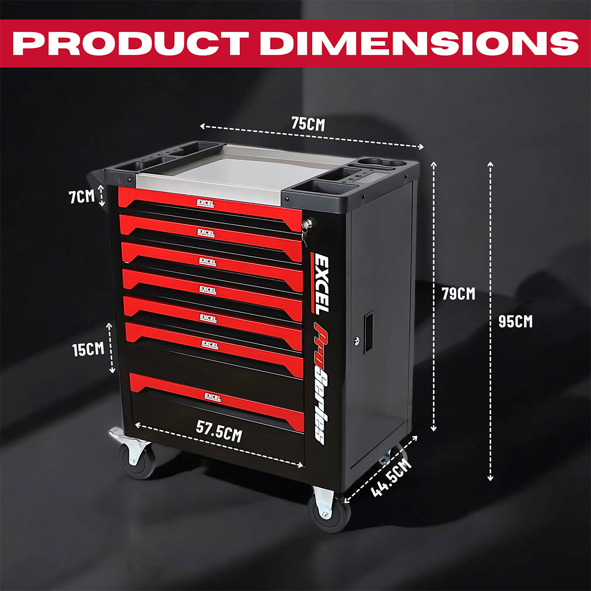 Excel 7 Drawers Tool Chest Storage Roller Cabinet with 249 Piece Tool Set Item Condition Damaged Box