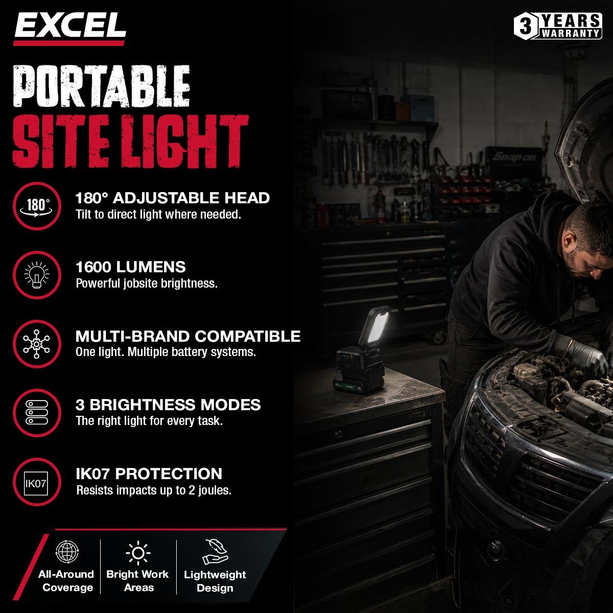 Excel 18V 1600 Lumens Portable Site Light Body Only