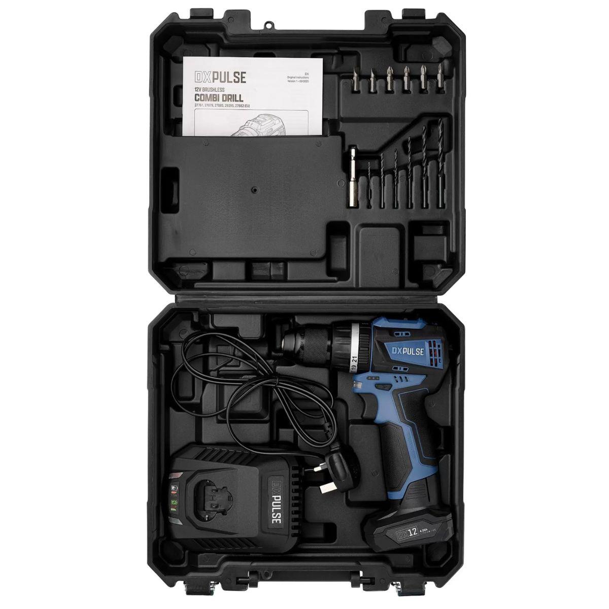 Draper DX12CDBAUK DXPULSE 12V Combi Drill Kit With 1 x 4.0Ah Battery & Fast Charger 29395
