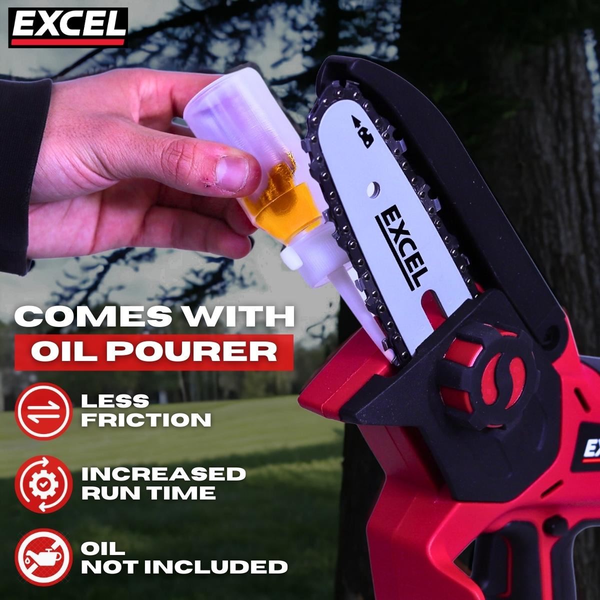 Excel 18V Cordless Mini Chain Saw with 1 x 2.0Ah Battery Charger & Bag
