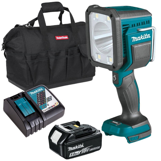 Makita DML812 14.4V / 18V LXT Cordless Flashlight with 1 x 5.0Ah Battery Charger & Bag