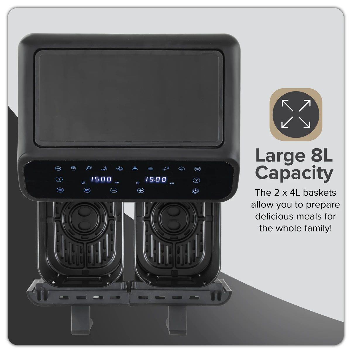 Sealey DH172 Baridi Dual Zone Air Fryer with 8 Preset Functions 8L Capacity 230V/1700W