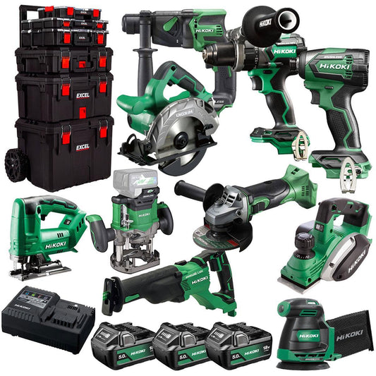 Hikoki 18V 10 Piece Power Tool Combo Kit with 3 x 5.0Ah Battery & Trolley Toolbox