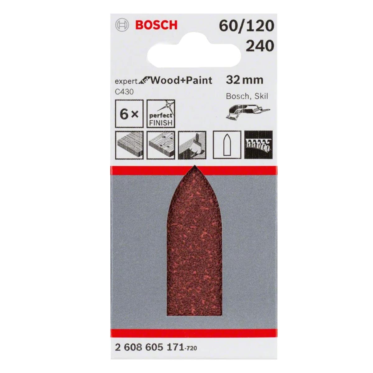 Bosch C430 Expert for Wood and Paint Sanding Sheet 60 Grit Pack of 5 - 2608605167