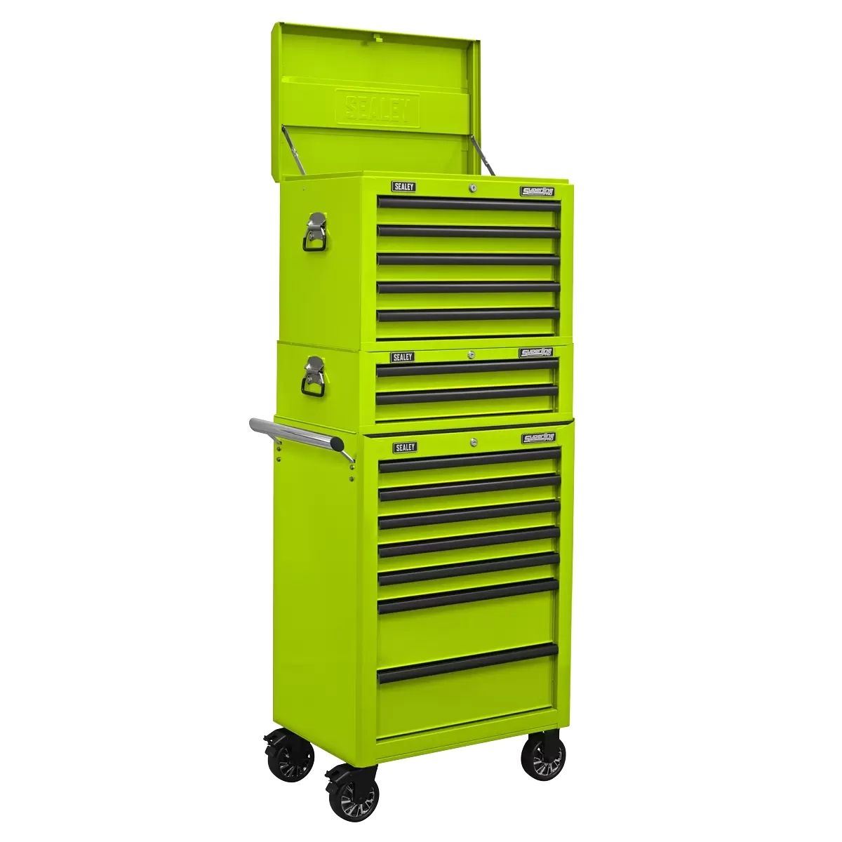 Sealey APSTACKTHV Top chest Roll cab Combination 14 Drawer with Ball-Bearing Slides Green