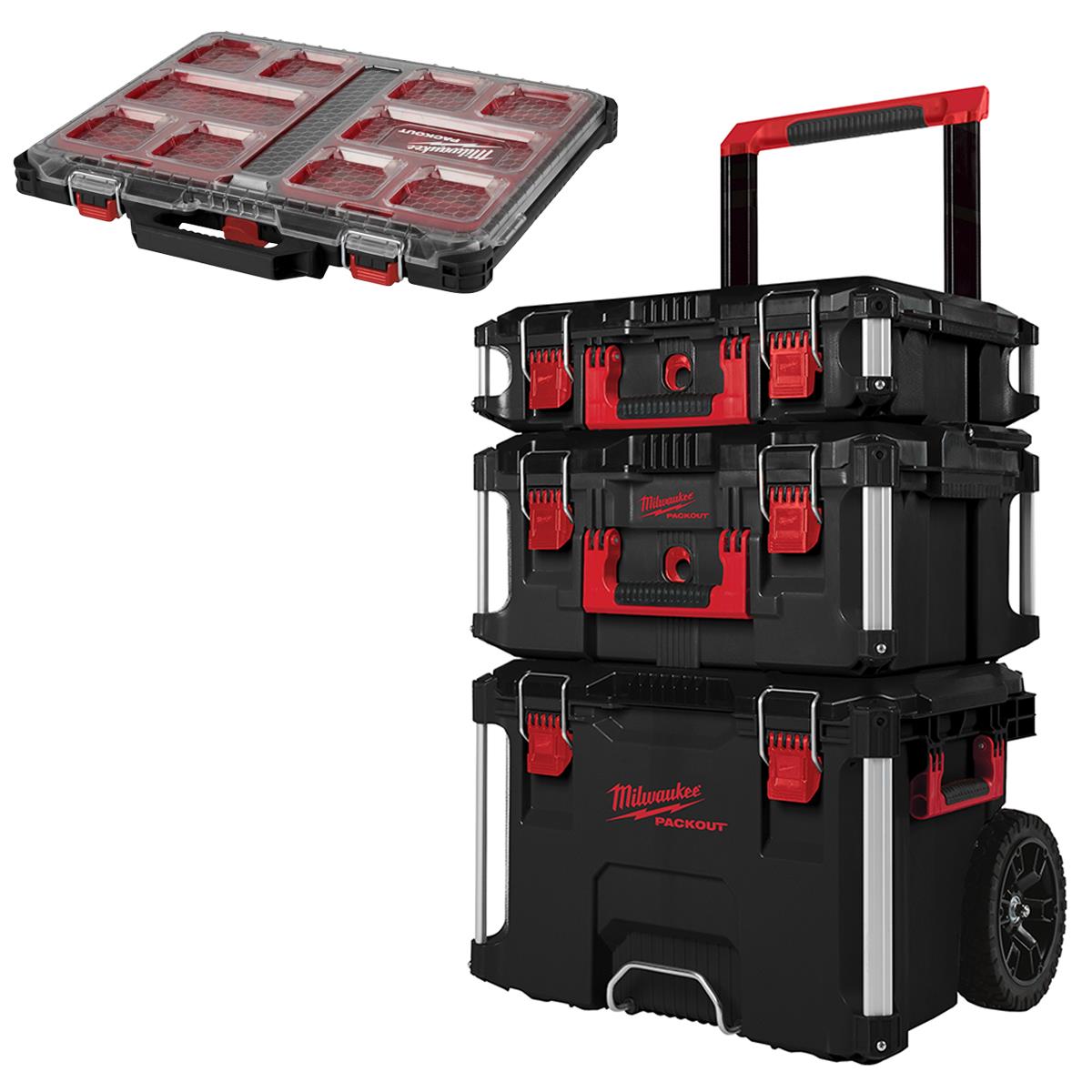 Milwaukee Packout Trolley Toolbox 3 Piece Set With Slim Organiser Case