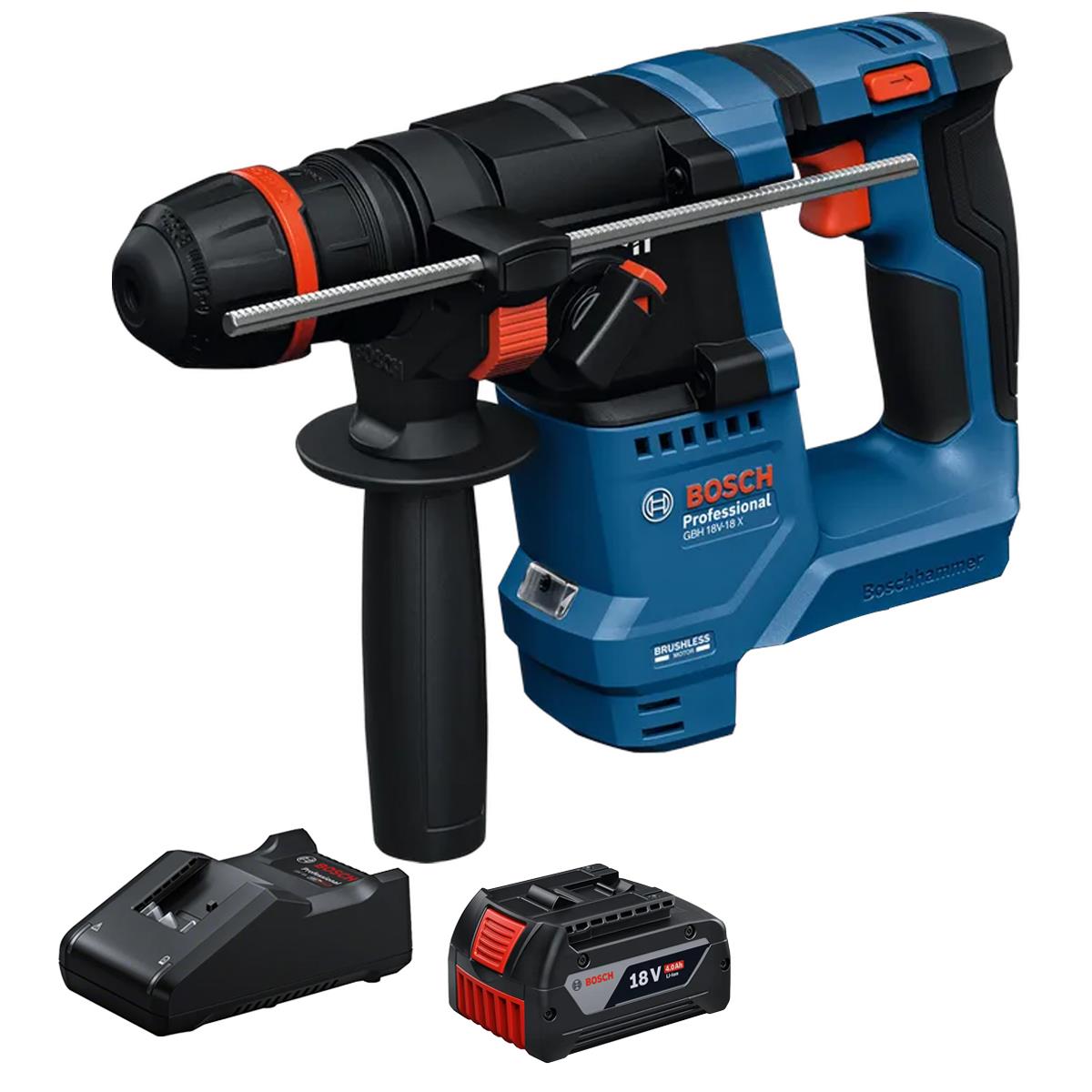 Bosch GBH 18V-18 X Brushless 18V SDS+ Rotary Hammer Drill with 1 x 4.0Ah Battery & Charger