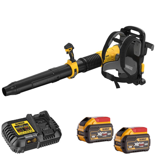 Dewalt DCMBBL800N-XJ Twin 54V FLEXVOLT Brushless Backpack Blower with 2 x 9.0Ah/3.0Ah Battery & Charger