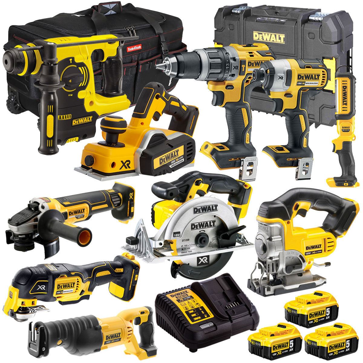 Dewalt 18V 10 Piece Cordless Tool Kit with 3 x 5.0Ah Battery & Charger T4TKIT-1162