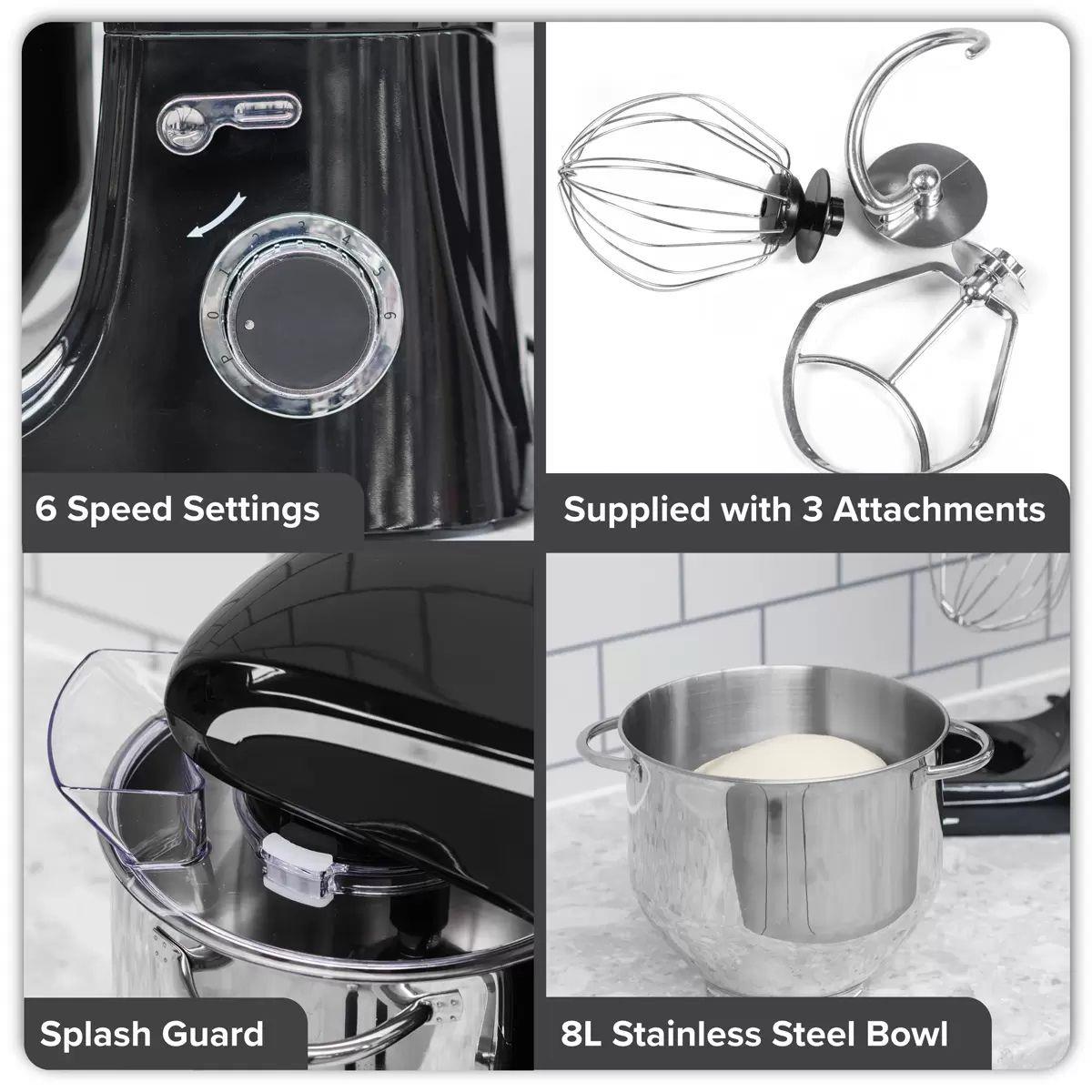Sealey DH174 Baridi Stand Mixer with Accessories 8L Black 230V/1800W