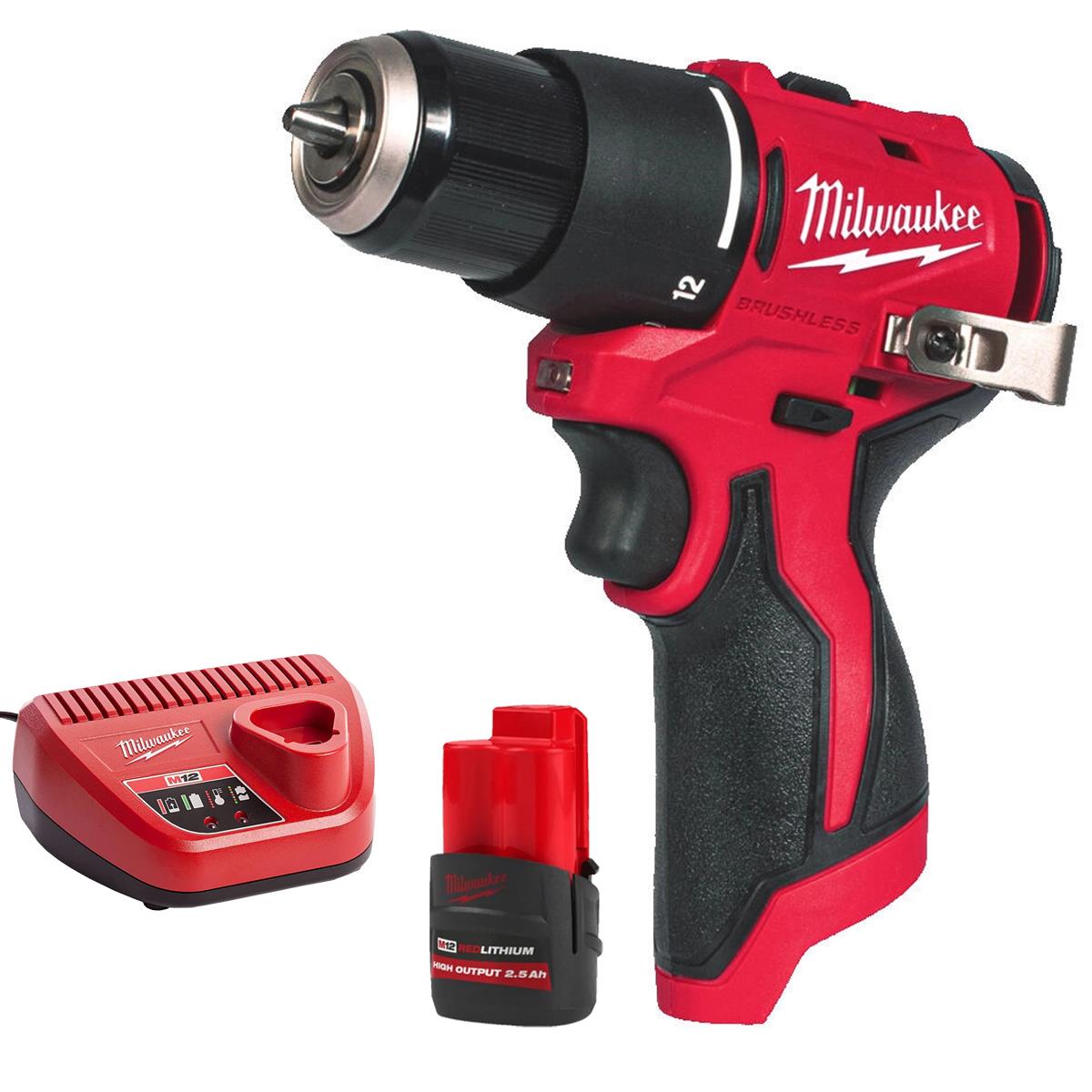Milwaukee M12BLPDRC-0 12V Brushless Combi Drill With 1 x 2.5Ah Battery & Charger