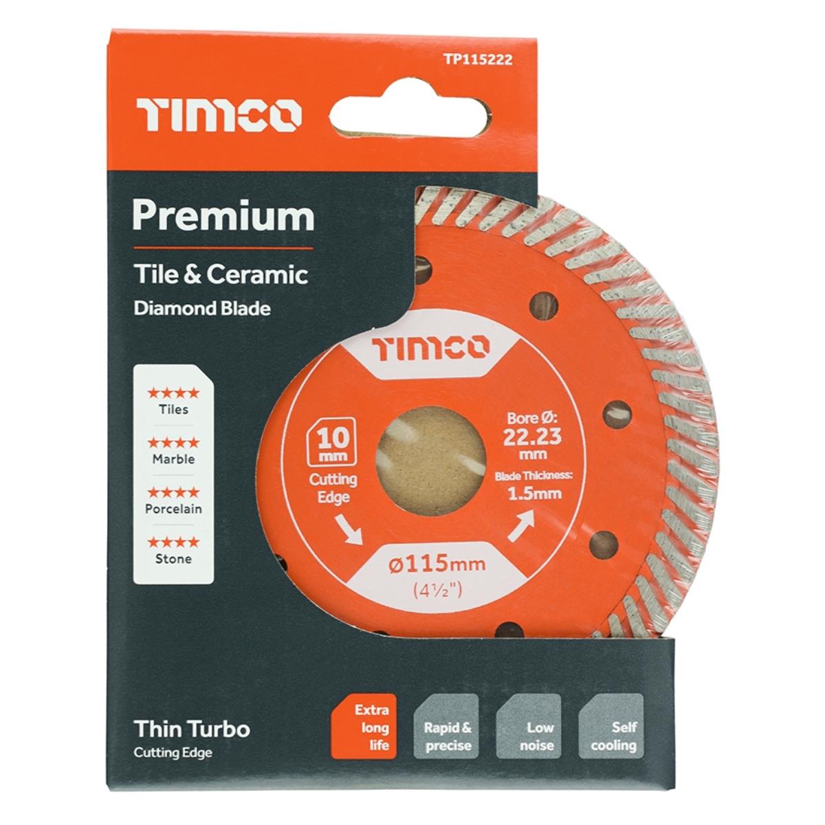 Timco 115mm Premium Thin Turbo Tile & Ceramic Porcelain Diamond Blade - TP115222