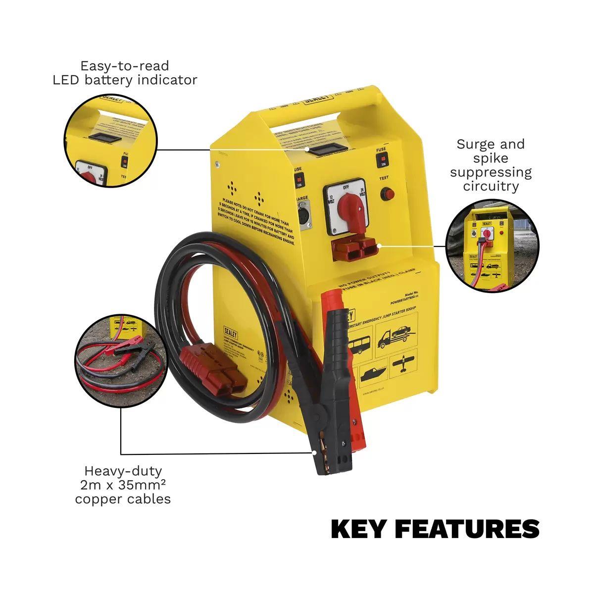 Sealey POWERSTART500 12/24V Power Start Emergency Jump Starter 500hp