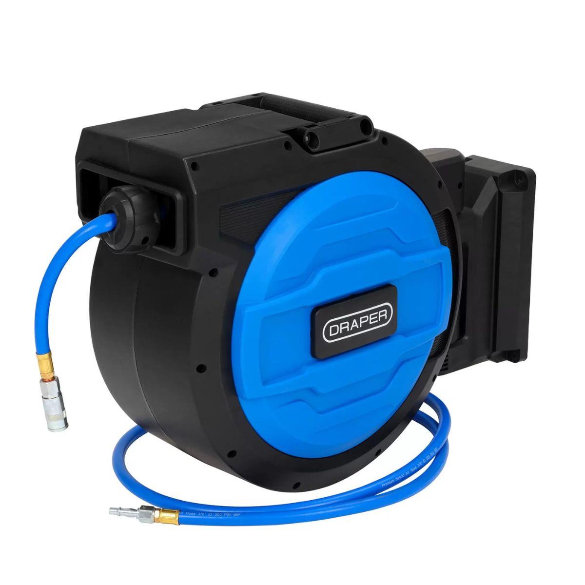 Draper RAH20B Retractable Air Hose Reel 20m–10mm ID Hybrid Hose with Auto Rewind 29675