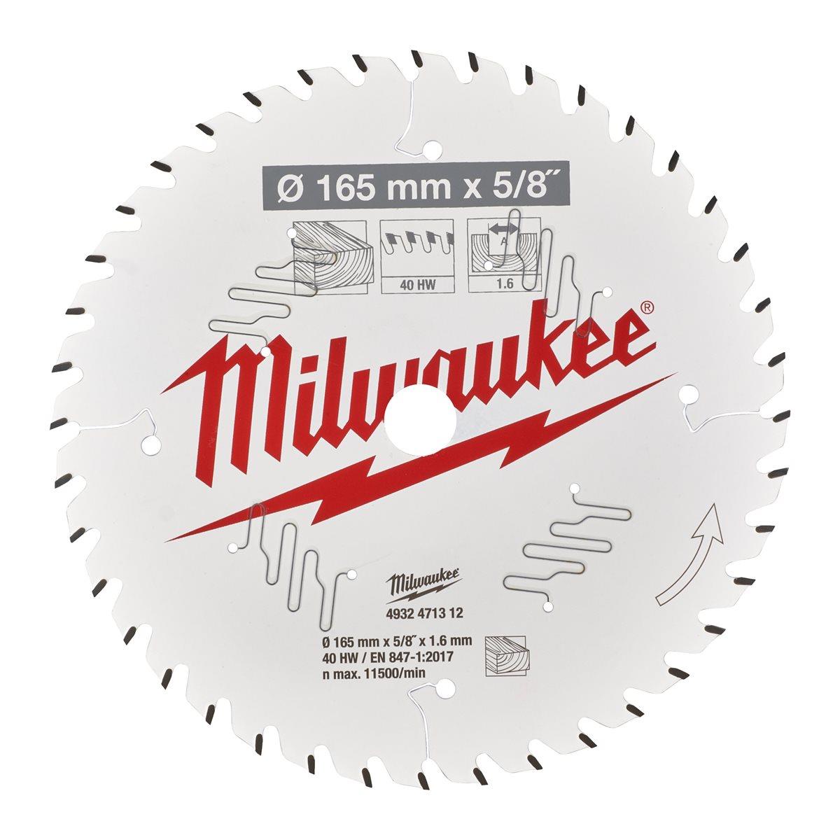 Milwaukee 165mm x 15.87mm x 40T Wood Circular Saw Blade 4932471312