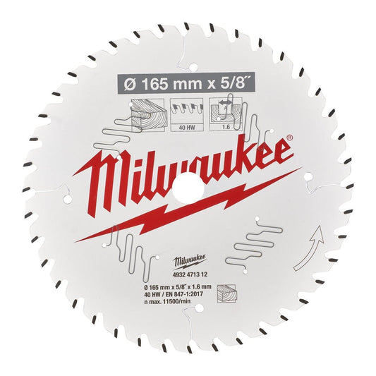 Milwaukee 165mm x 15.87mm x 40T Wood Circular Saw Blade 4932471312