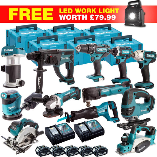 Makita 18V 13 Piece Combo Kit with 5 x 5.0Ah Batteries & Charger T4TKIT-27799