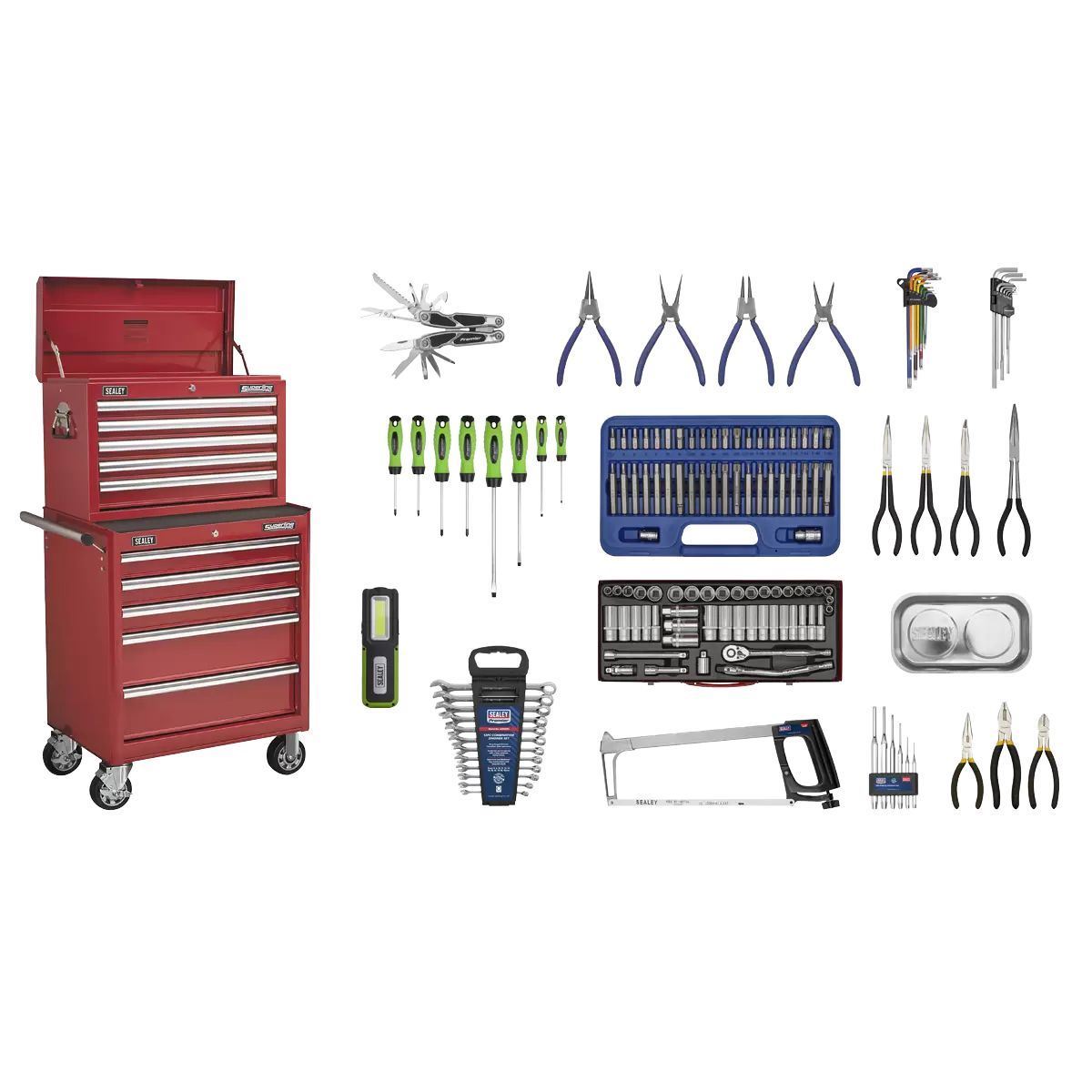 Sealey APCOMBOBBTK55 10 Drawer Top chest with 148pc Tool Kit Red