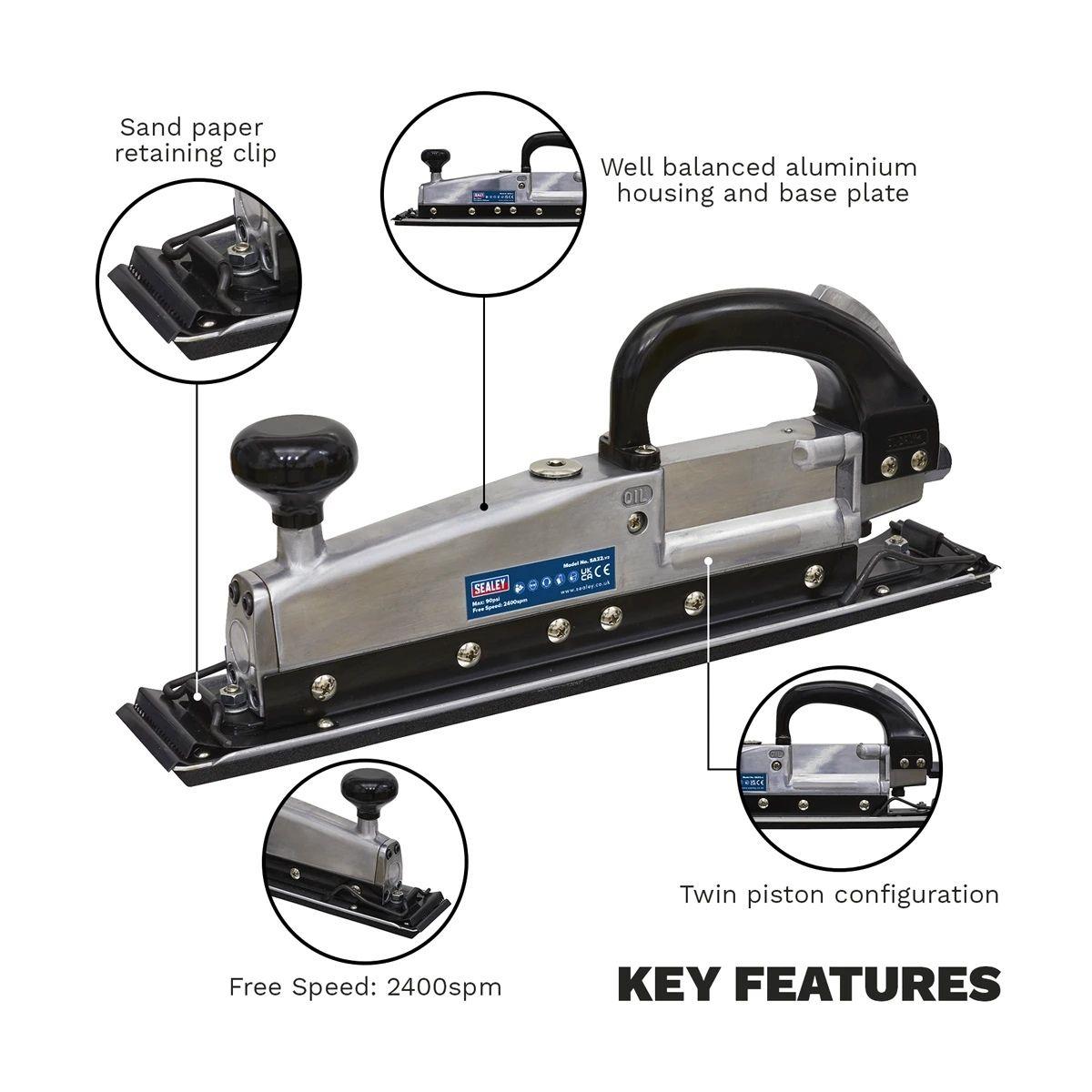 Sealey SA32 Air Long Bed Sander Twin Piston In-Line 400 x 70mm