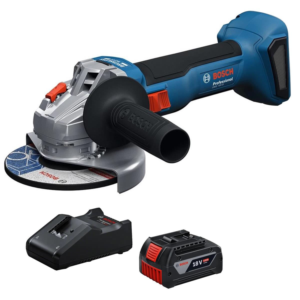Bosch GWS 18V-8 18V Brushless 125mm Angle Grinder with 1 x 4.0Ah Battery & Charger